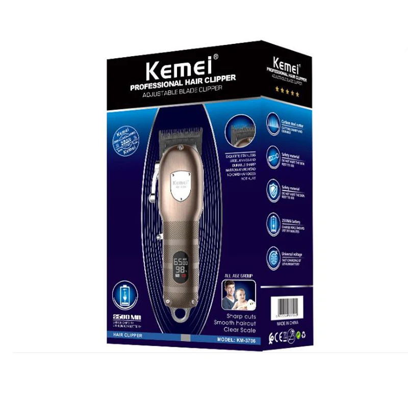 

kemei hair trimmer KM-3706 rechargeable hair clipper haircut machine beard trimmer10W powerful clipper metal body hair cutterLCD