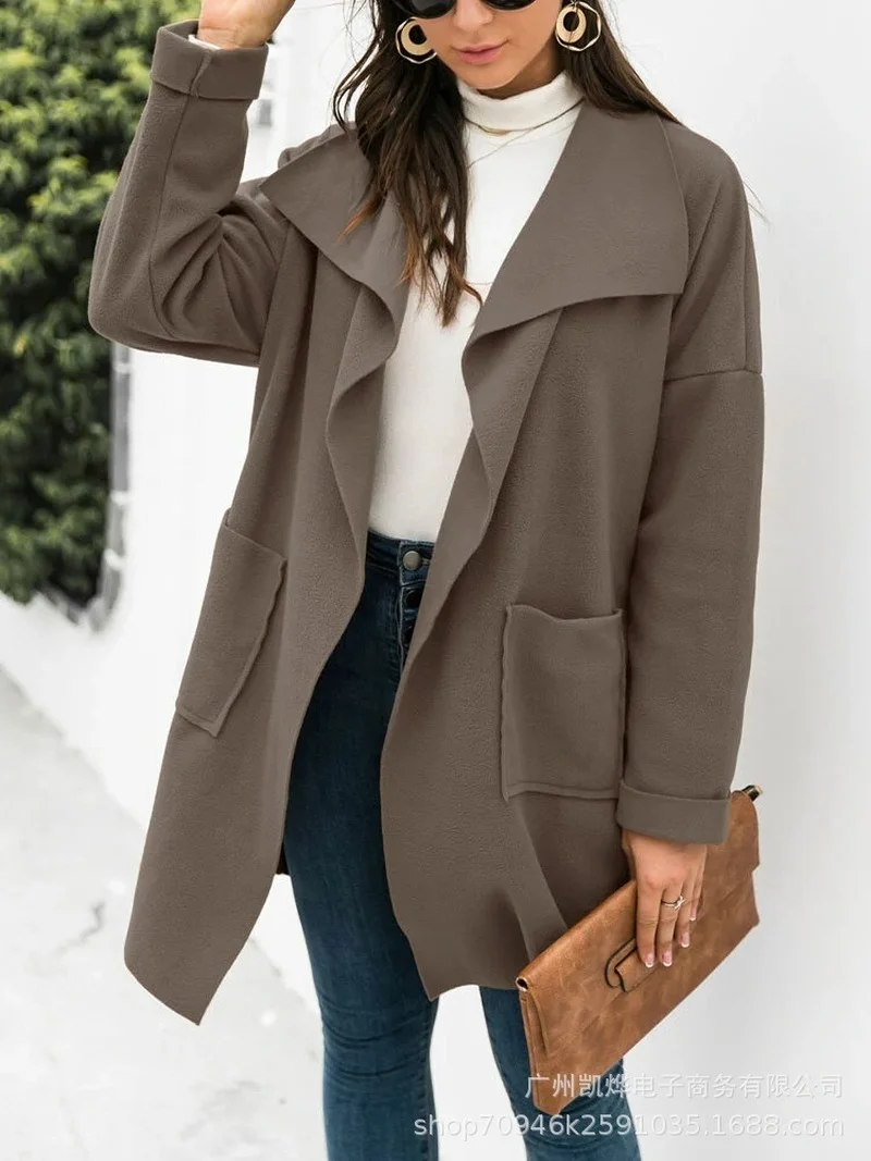 

Donsignet Women Jackets 2021 New Autumn Winter Women Fashion Woolen Coat Solid Color Long Sleeve Coat Streetwear Women