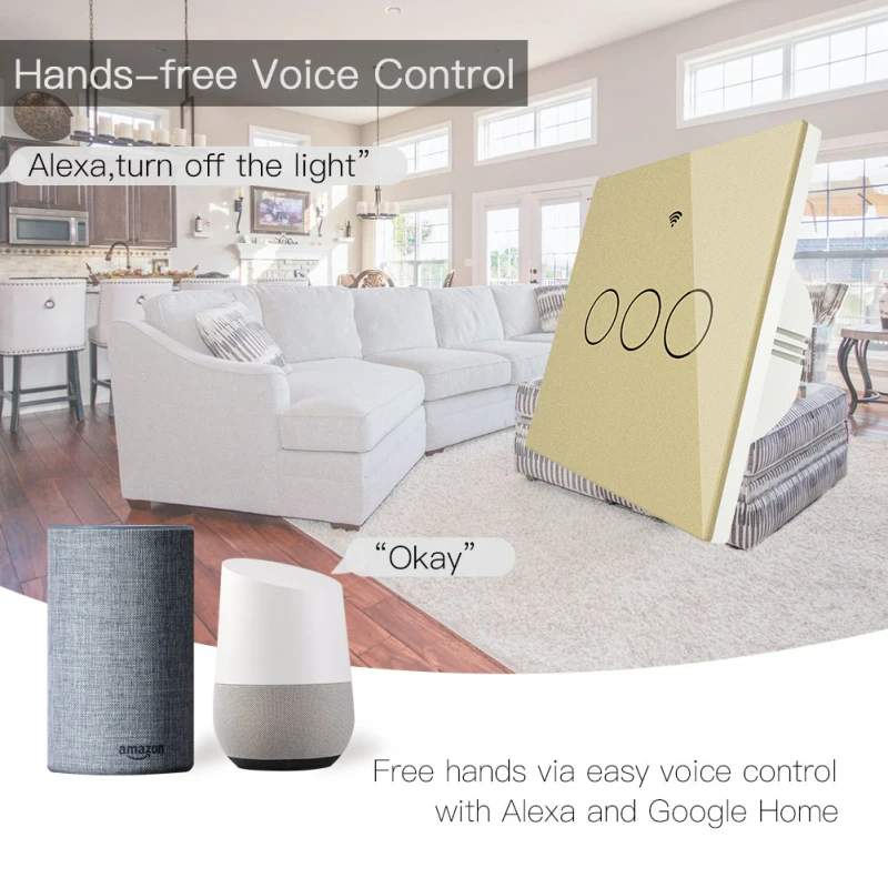 

AC 200-240V Touch Switch Tuya WIFI+RF433 Smart Light Switch No Neutral Wire Single Fire Works With Alexa Google Home App