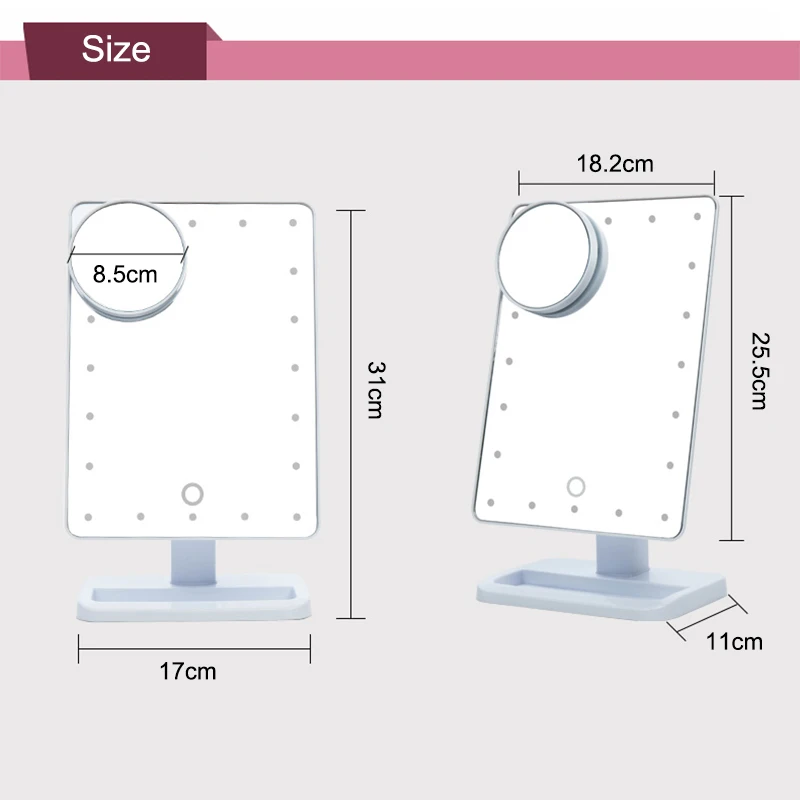 

LED Light Makeup Mirror with 10x Magnification Touching Sensor Dimming Portable Mirror DJA99