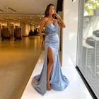 Небесно-голубые плиссированные вечерние платья с блестками для влюбленных, вечернее платье без рукавов, сексуальное платье для выпускного вечера с Боковым Разрезом, платье знаменитости 2022