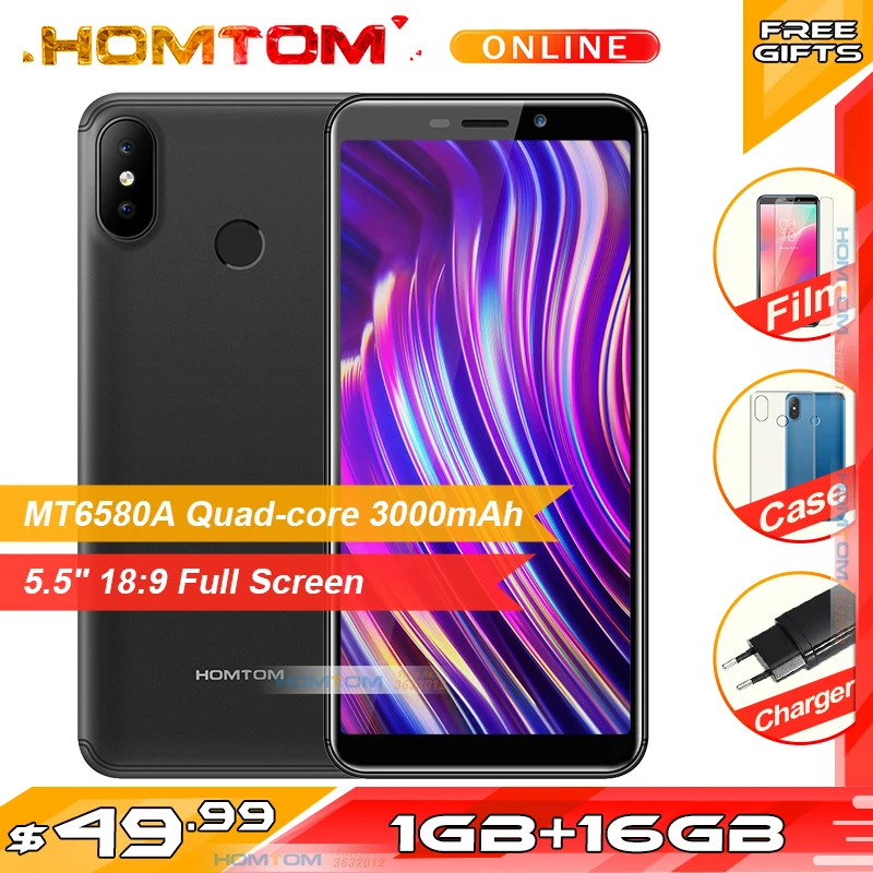 HOMTOM C1 1 ГБ ОЗУ 16 Гб ПЗУ четырехъядерный мобильный телефон 5 дюймов 18:9 полный