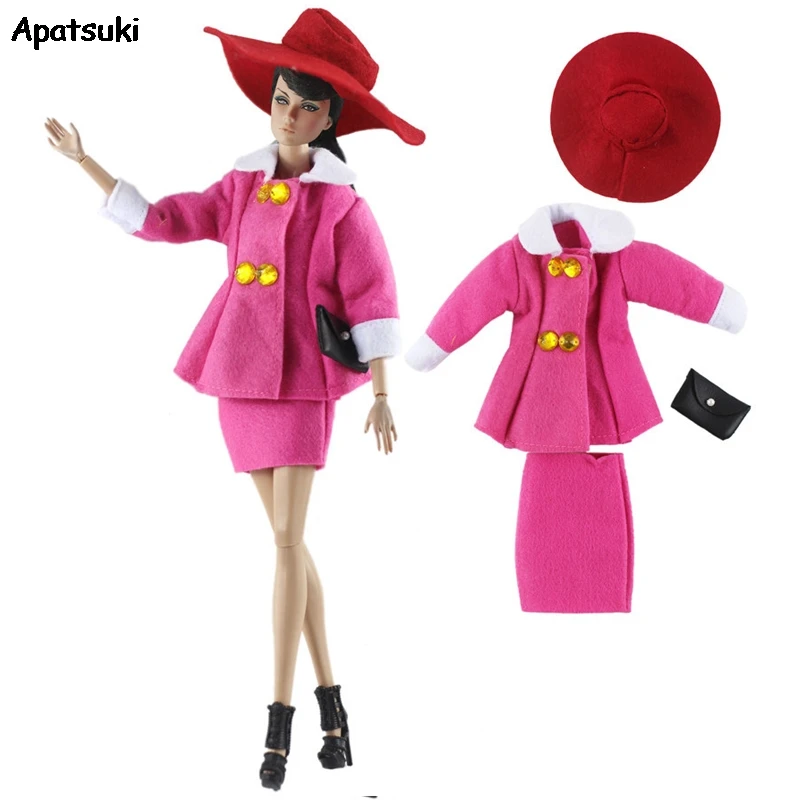 1 комплект розовые топы куртка черная сумка + красная шляпа короткое платье для