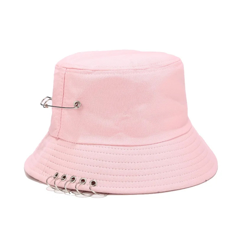 

Personality Punk Five Rings Pin Fisherman Hat Male Iron Ring Basin Hat Female Spring and Summer Simple Solid Color Sun Hat Caps
