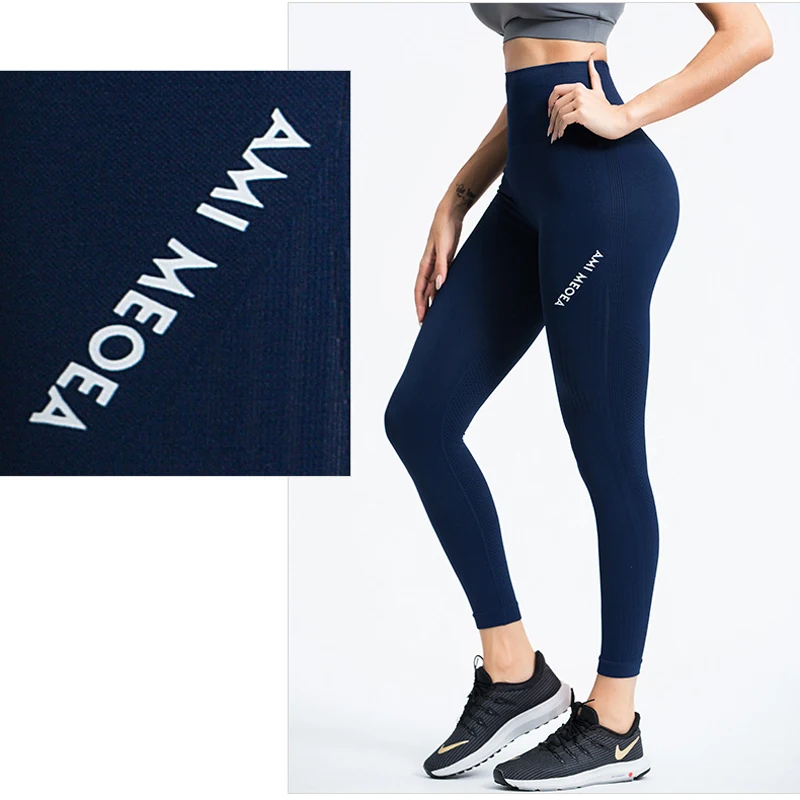 Женские леггинсы EC.MS для занятий йогой с высокой талией и буквенным принтом|Штаны