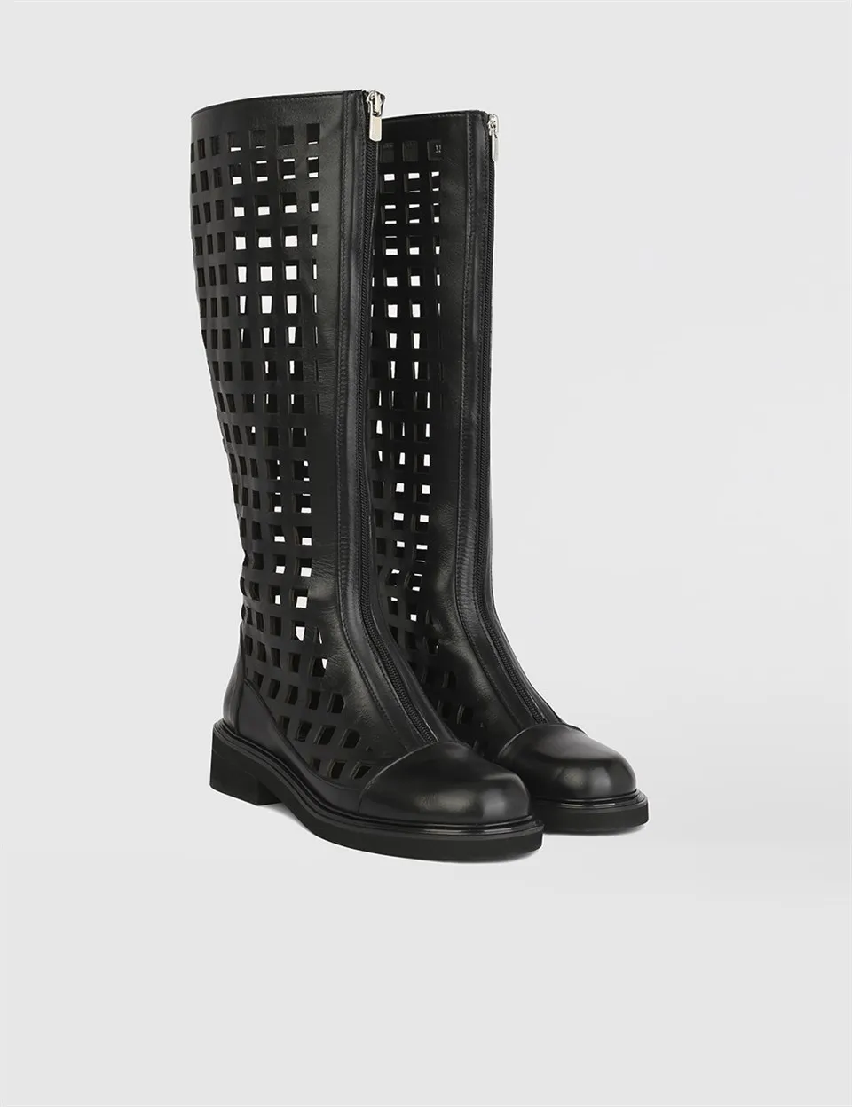 

ILVi-Genuine Leather Handmade Handle Black Leather Women's High Boot Women Shoes 2021 Spring/Summer