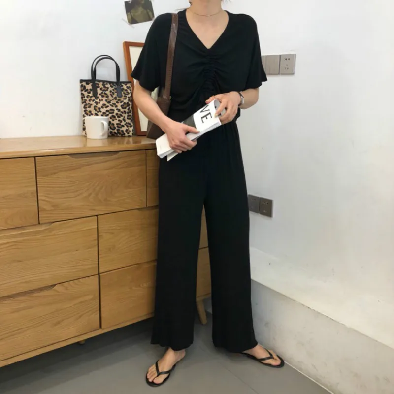 

Drawstring two piece suit summer solid color slim casual suit for women