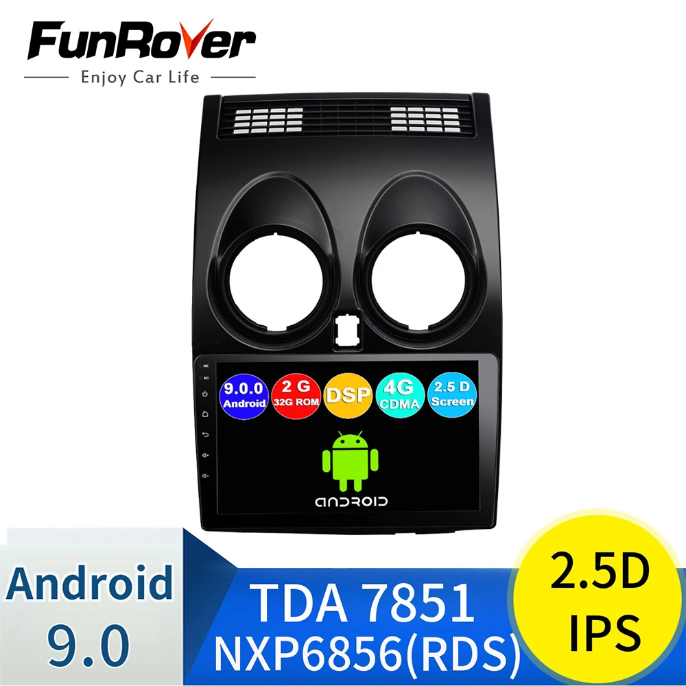 Funrover Android 9,0 2 ГБ+ 32 ГБ DSP автомобильный Радио Центральный Multimidia видео плеер gps для Nissan Qashqai 1 J10 2006-2013 2 din dvd