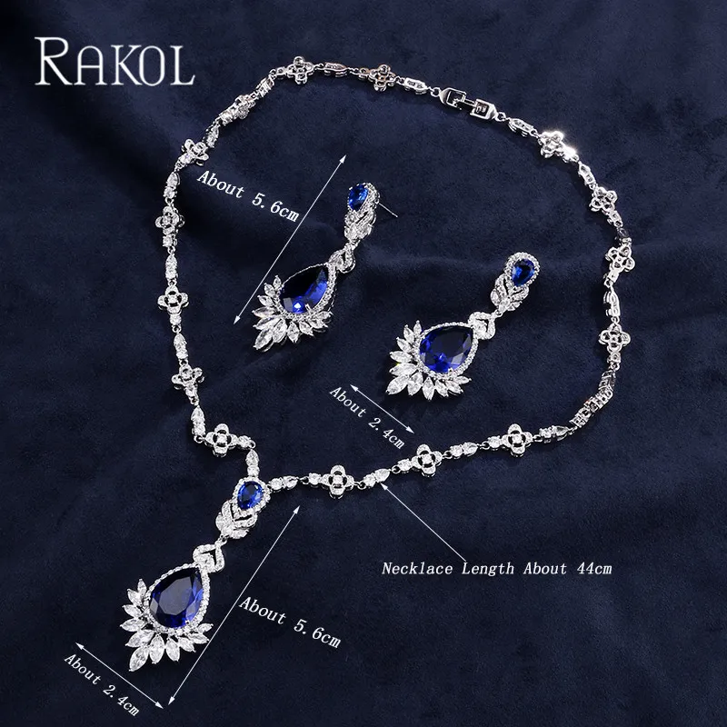 RAKOL элегантные роскошные большие синие серьги подвески в форме капли ожерелье с