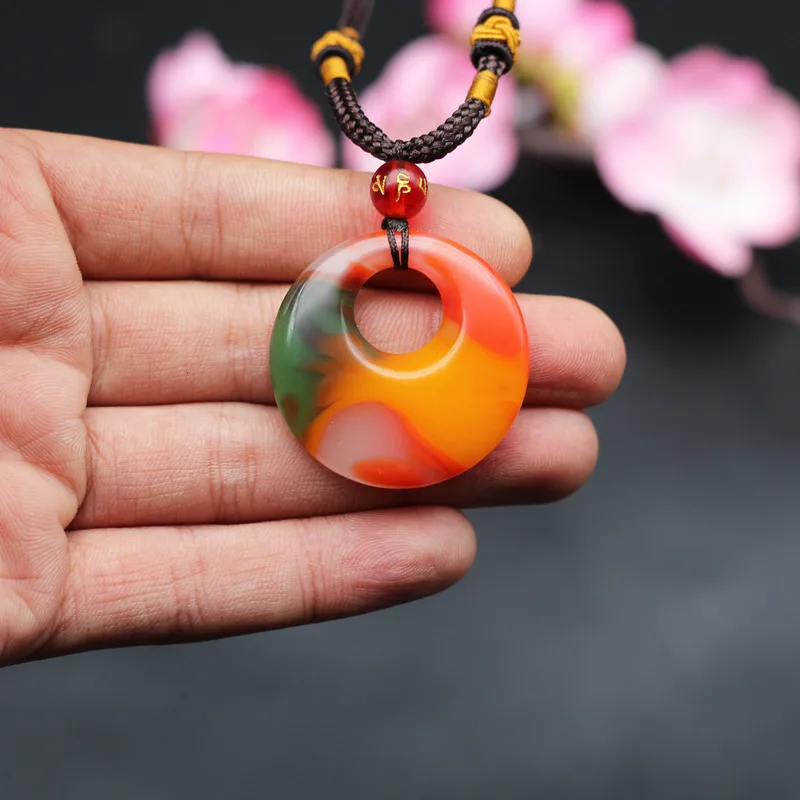 

Natural Color Jade Doughnut Pendant Necklace Chinese Hand-Carved Fashion Charm Jewelry Accessories Amulet Men Women Lucky Gifts
