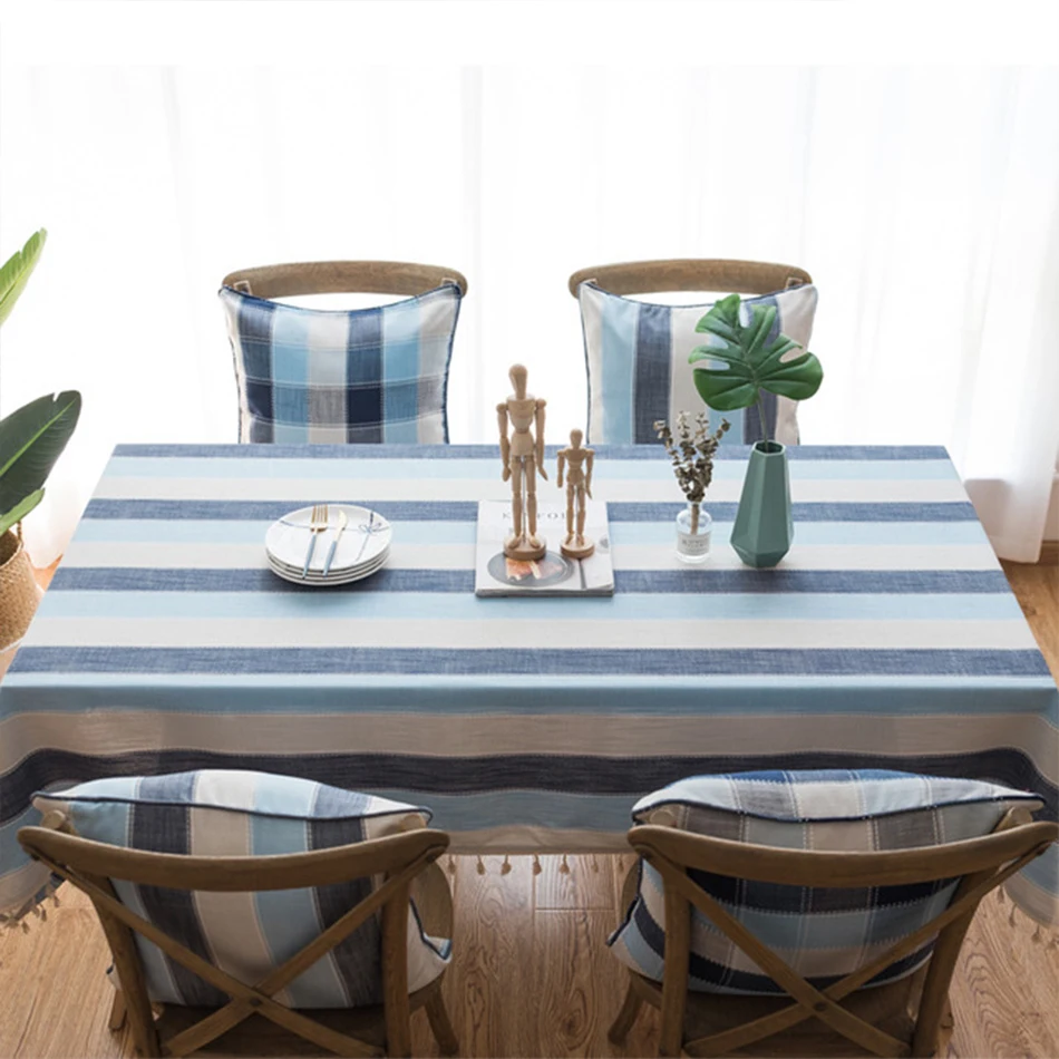 

Japanese Stripe Tassels Cotton Linen Tablecloth,Rectangle Dust-Proof Table Cover,For Dinning Tea Table Tabletop Decoration