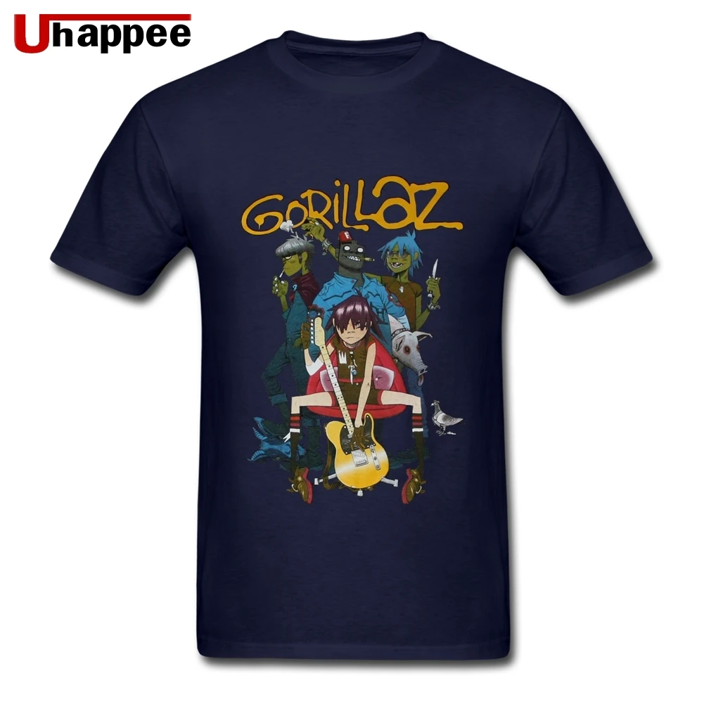 Американский стандарт качества Gorillaz футболка с рок-группой Мужская Базовая стильная, с короткими рукавами мужская домашняя кофта с круглым горлом футболки оптом ретро одежда - Цвет: Navy