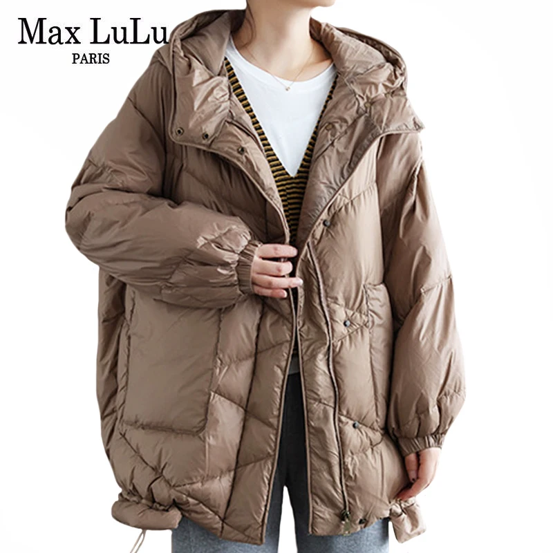 Max LuLu Korean Style Khaki Hooded Zipper Warm Parkas 2021 Women Casual Loose White Duck Down Jacket Female Solid Harajuku Coats