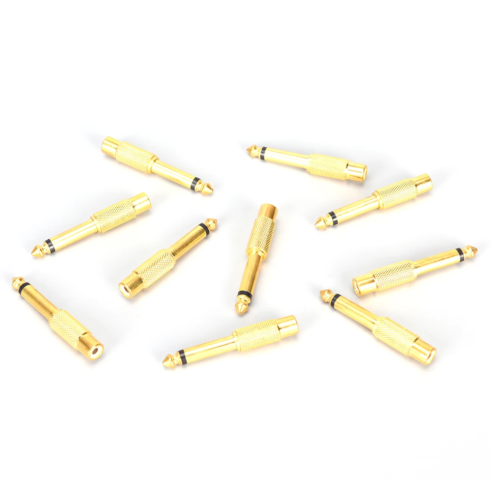 

10 Pcs 6.35mm Gold Plated Male 1/4 for Mono Jack Plug Audio Connector Soldering To RCA Female Jack Audio Adapter Connector