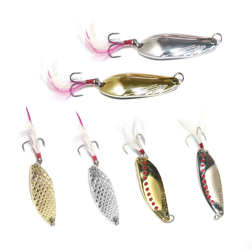 

1PCS Metal 7g/20g Gold Sliver Sequins with Feather Fishing Lures Spoon Lure Hard Baits Bass Pike Fishing Tackle