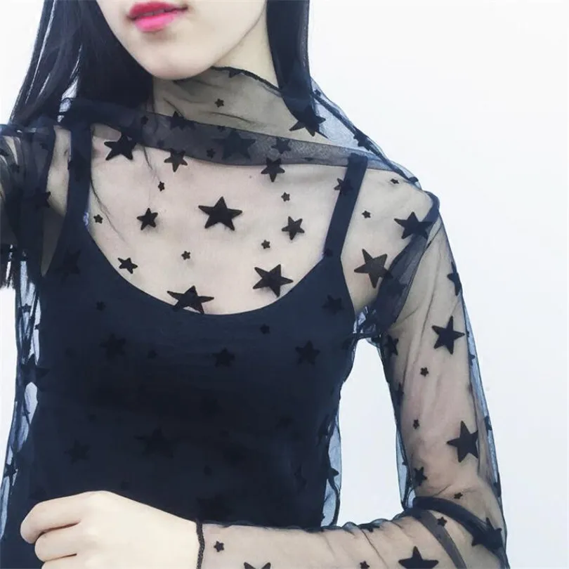 LJCUIYAO сетчатая блестящая блузка с длинным рукавом рубашка для женщин весенние