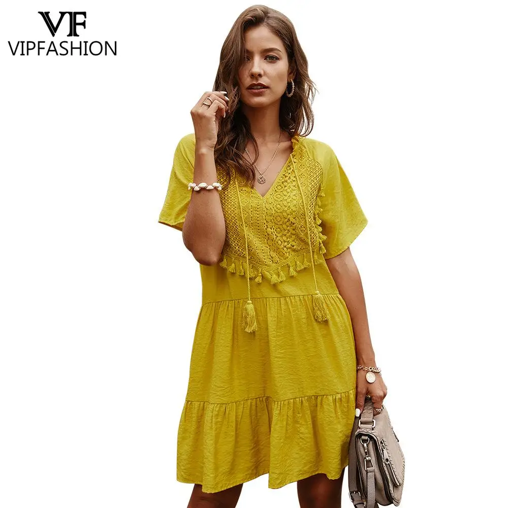 

VIP FASHION 2021 Elegant Solid Color Dress Casual Loose Home Office Streetwear Clothes Summer Travel Beach Party Women Dresses