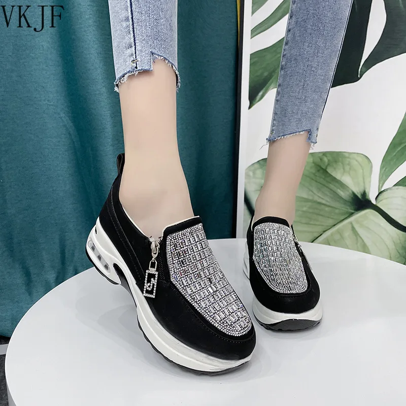 

Женские кроссовки на молнии, черные повседневные теннисные туфли на платформе, со шнуровкой, 2021