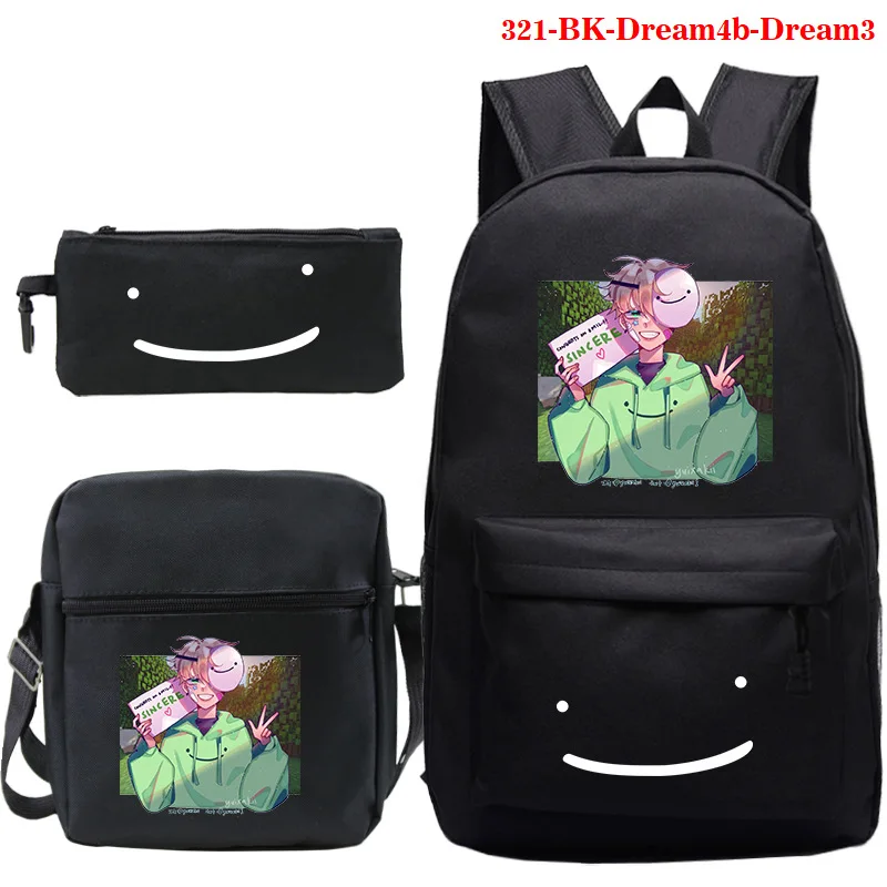 

Dream SMP Backpack 3 Pcs Set Anime Schoolbags Boys Girls Cartoon Knapsack Teens Bookbags Travel Rucksack Zipper Bagpack Mochilas