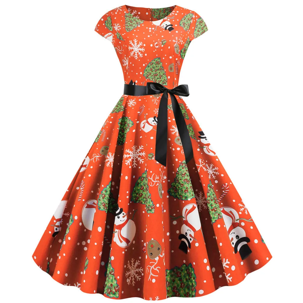 Женское винтажное рождественское платье зимнее с коротким рукавом для