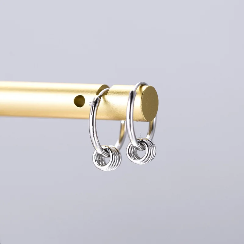 silver Несколько кругов круглая серьга в виде кольца ожерелье 925 пробы серебряные ювелирные изделия маленькие серьги с пряжкой серебряные и черные женские серьги - Окраска металла: silver