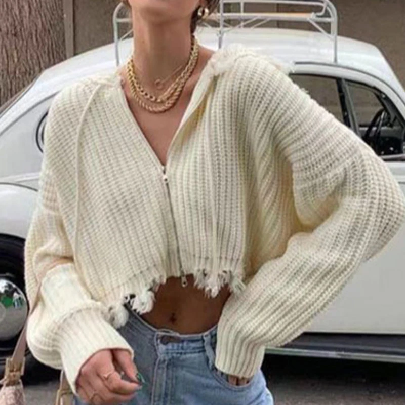 

Knitted Hooded Sweater Women Knitted Cardigan winter Oversized Sweater Loose Solid Cardigan Batwing Sleeve sexy Coat Street hot