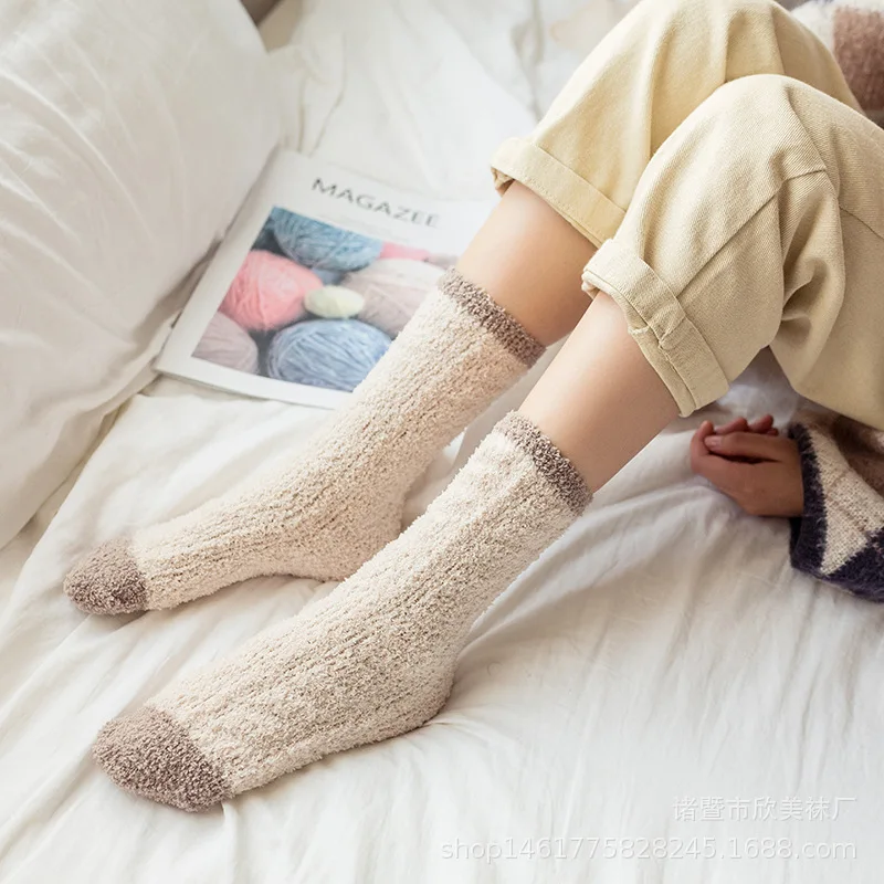 Новые стильные зимние кашемировые женские носки из кораллового флиса ma hua wa для