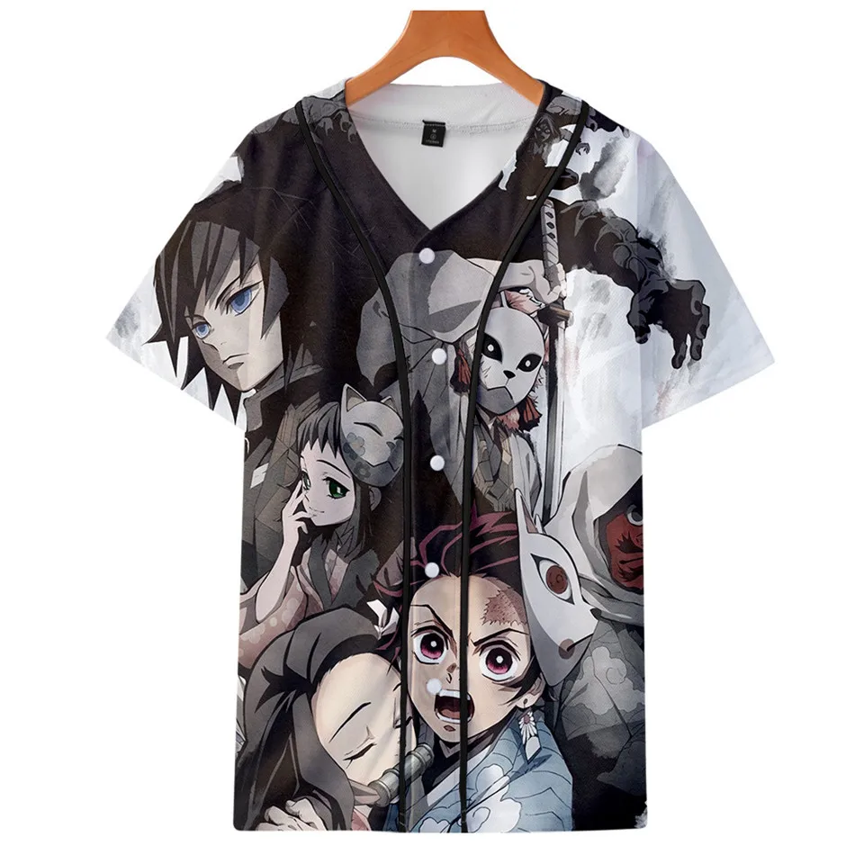 Anime Demon Slayer Kimetsu no Yaiba Cosplay Tanjiro Kamado baseball T-shirt Short Sleeve T shirt Fashion Harajuku Tshirt clothes