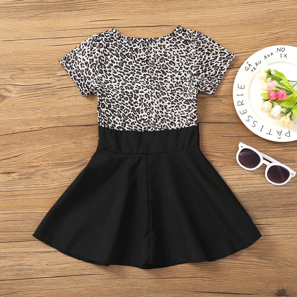 New Summer Girls Kids Clothes Elastic Fit Leopard Print A-Line Short Fashion Dresses for 2-6T European and American Style | Детская