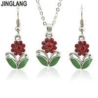 jinglang fast shipping retail romantic engagement cute flowers jewelry sets necklace earrings with for women