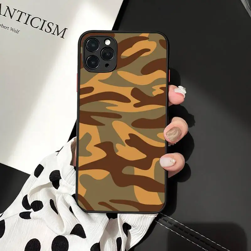 

Military Camouflage Pattern Camouflage Phone Case matte transparent For iphone 7 8 11 12 plus mini x xs xr pro max cover