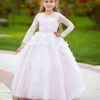 cute baby girl tulle lace princess full sleeves pale pink flower girl dress girls first communication dress 2021