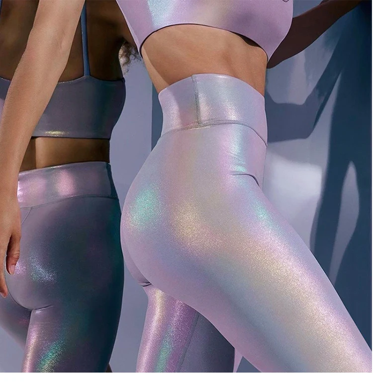 Для женщин блестящие спортивные Леггинсы с высокой талией Фитнес одежда для