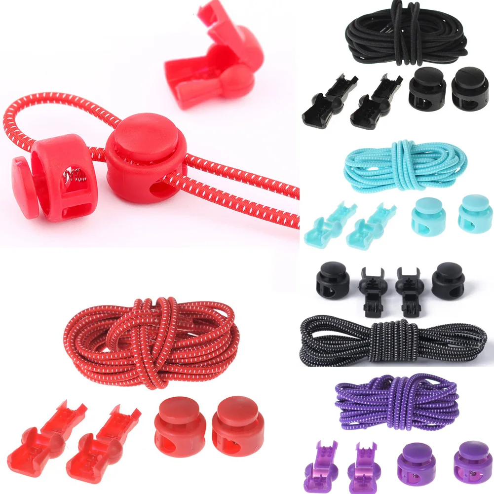 1Pair Locking Shoe Laces No Tie Shoe Laces Kids Adult Quick Lazy Laces Rubber Sport Shoestrings Elastic Sneaker Shoelaces Unisex