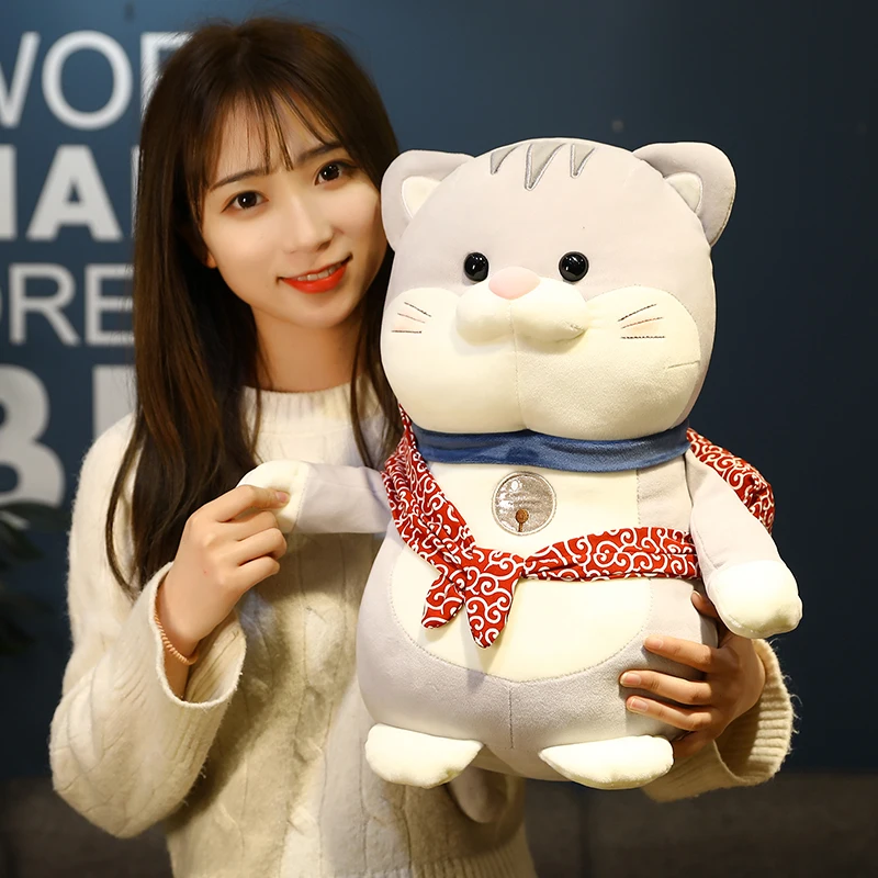 

25-45cm Japanese Kawaii Cat Plush Toy Stuffed Animals Doll Cat Kawaii Pillow Oange Grey Scarf Cats Birthday Gift For Children