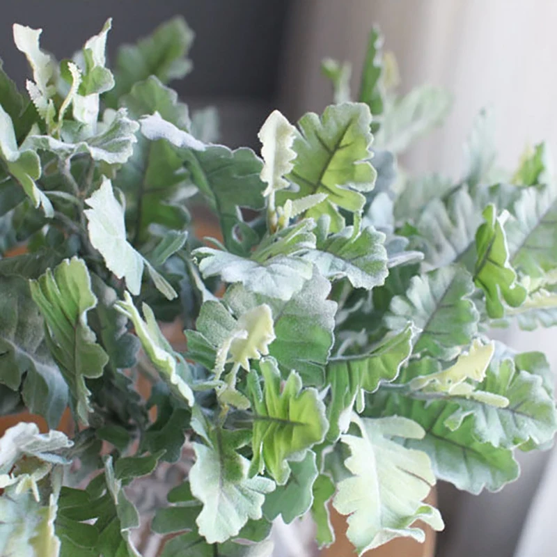 

33cm Artificial Green Leaf Plants Silk Senecio Cineraria Room Table Decor Dusty Miller Garden Hotel Fake Flowers, 10 Pcs