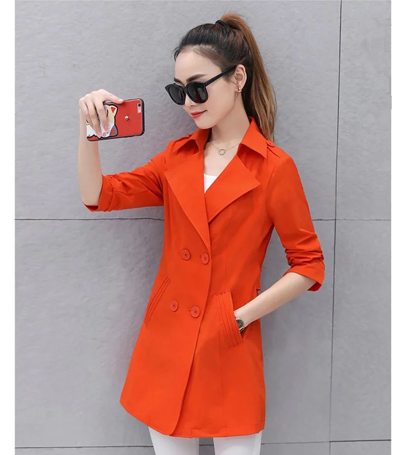 

Женский двубортный тренчкот, приталенная ветровка, весна-осень, WXF100, 2023