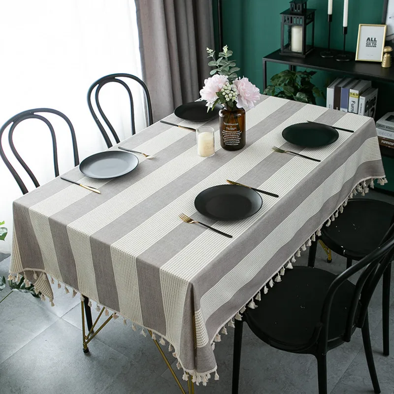 

Simple Plain Wide Fringe Lace Tassel Jacquard Tablecloth Rectangular Table Cloth Coffee Table Cover Cloth