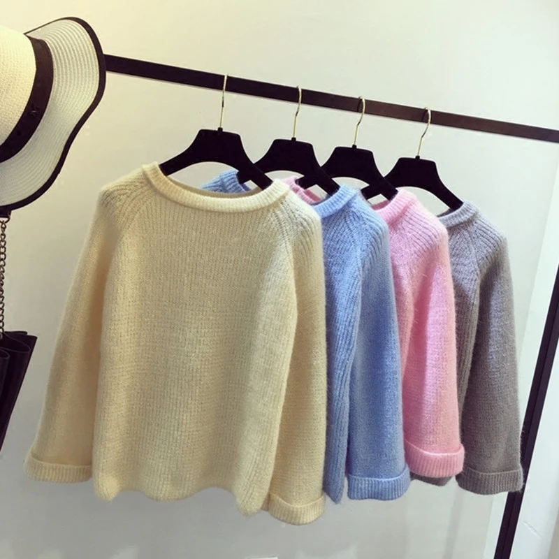 

Loose Knitted Round Neck Sweater Women Simple Fashion Small French Style Korean Elastic Bottoming Clothes Pullover Female Tops