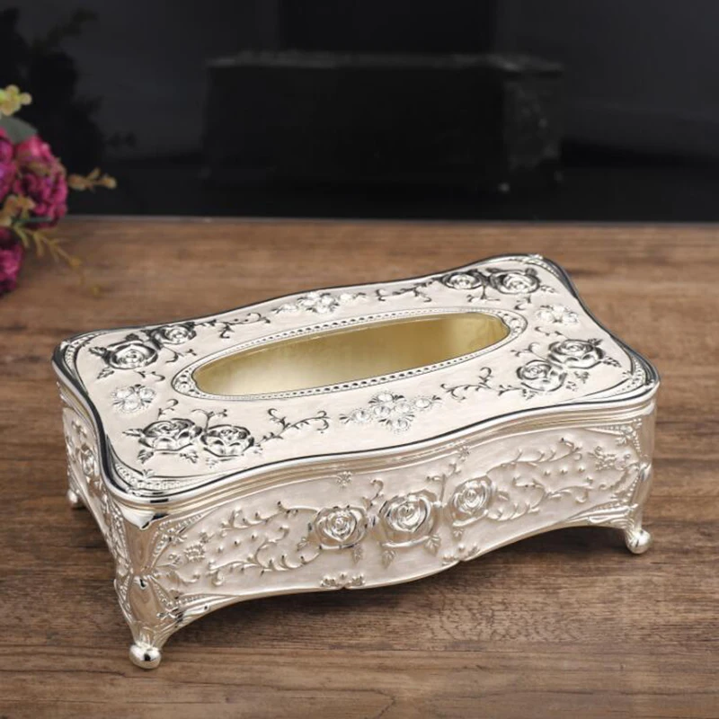 Flower Carving Metal Tissue Box Luxury Paper Rack European Hotel KTV Car Facial Case Holder Home Office Table Decor Accessories