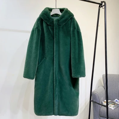 Emerald 30 Degrees Fur Coat Women Casual Hoodies Furry Thick Warm Long Faux Rabbit Fur Jacket Loose Winter Coat Women OverCoat - Цвет: Emerald