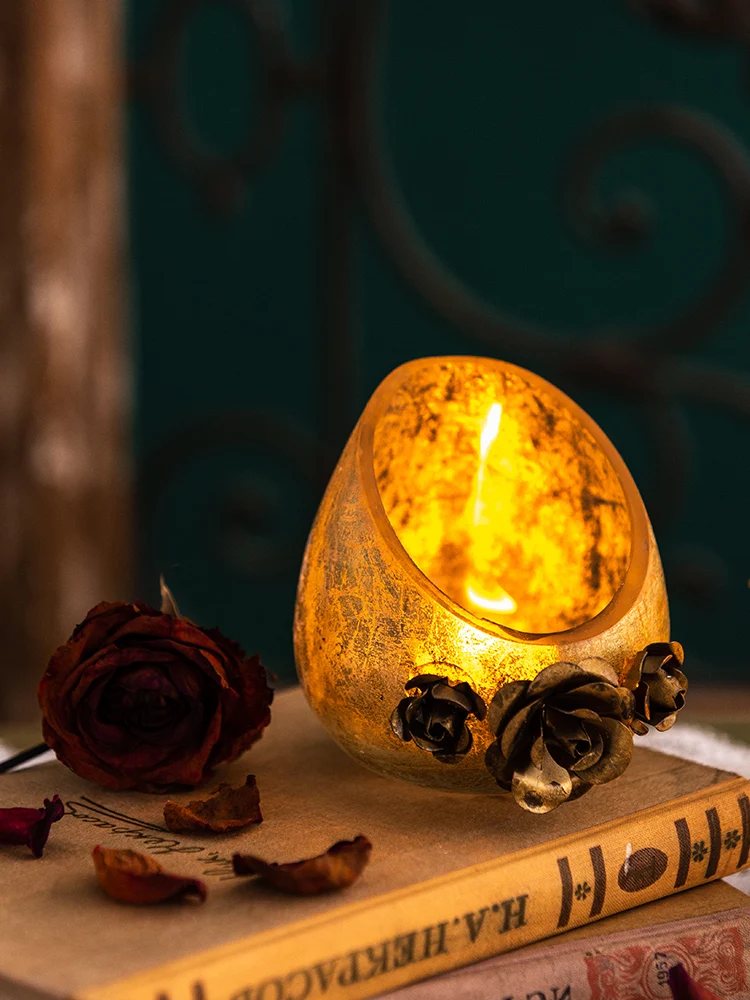 

European Rustic Candle Holder Glass Gold Metal Luxury Vintage Candle Holder Modern Decor Kerzenhalter Home Decoretion WE50ZT