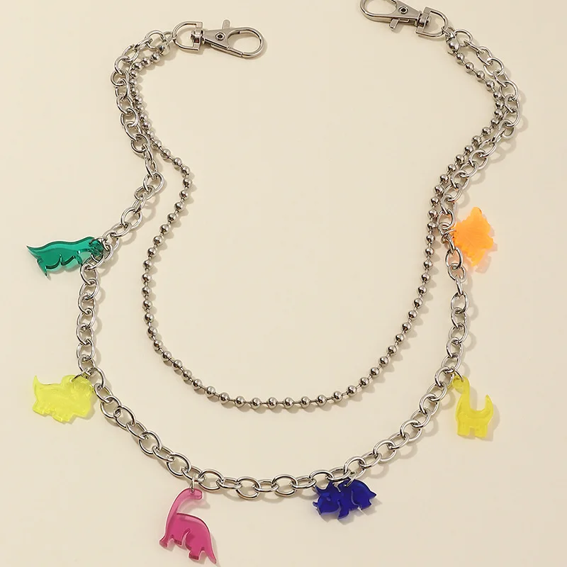 Двойной Слои панк хип-хоп брюки цепью пояс брелок Мода красочные подвеска в виде