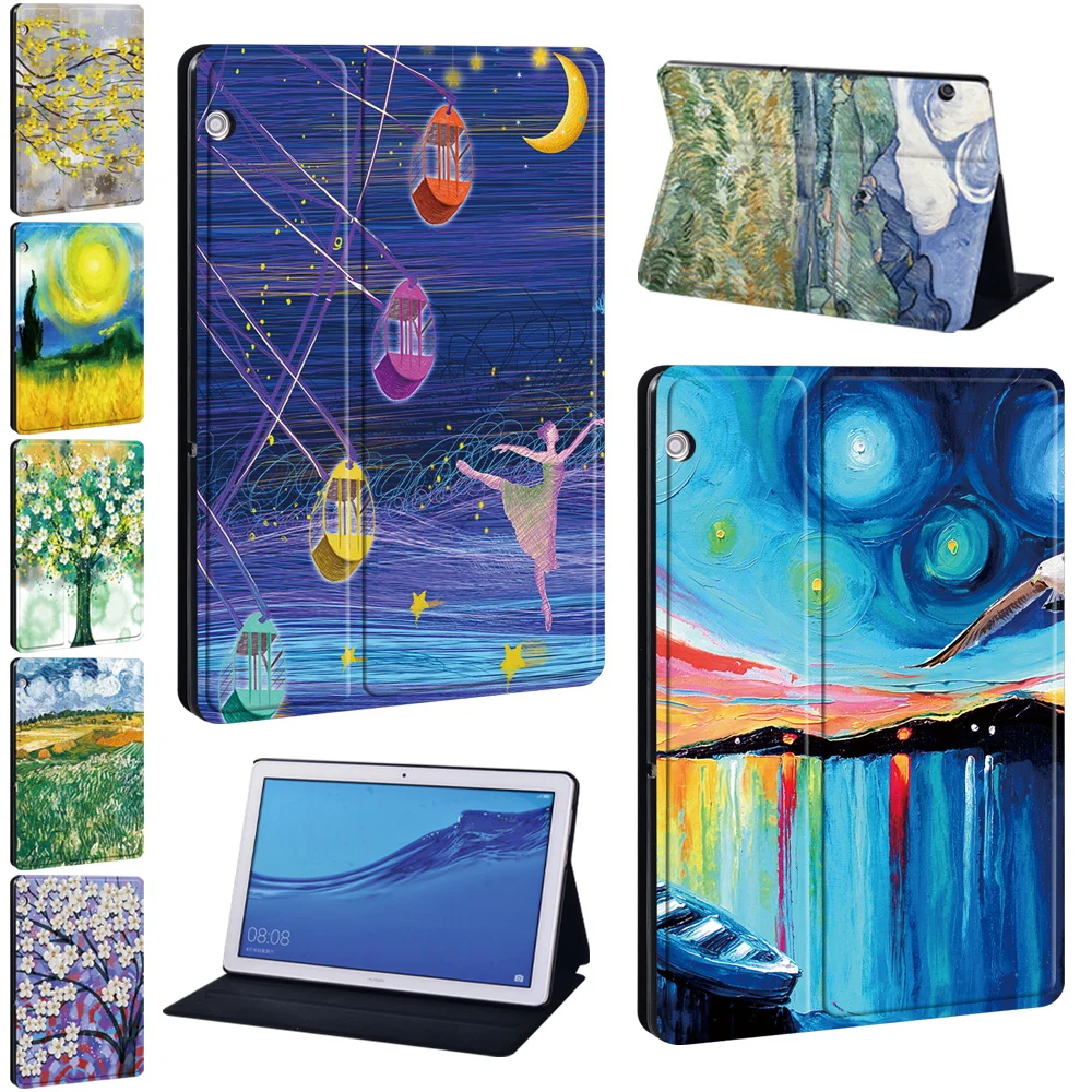 

Tablet Case for Huawei MediaPad T3 8/T3 10 9.6"/T5 10 10.1"/M5 Lite 10.1"/M5 10.8" Oil Painting Pattern Series Protective Cover