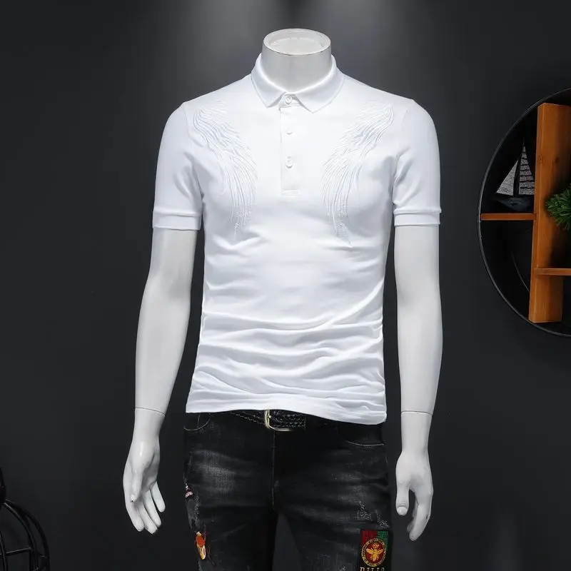 

cotton Pearl 2020 lapel large size Polo shirt wings embroidery Qiantang White