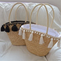 2020 fashion new tassel handbag high quality straw bag women beach woven bag tote fringed beach woven shoulder travel bag
