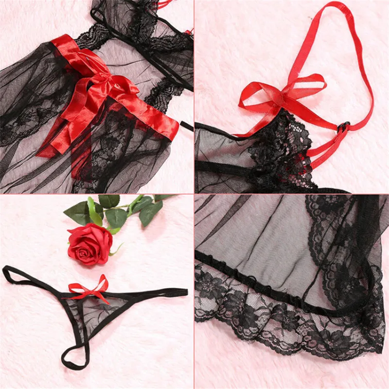 

Women Lace Sexy Lingerie Set Erotic Dress+G-string Babydolls Set Sexy Underwear Plus Size M-3XL Babydolls