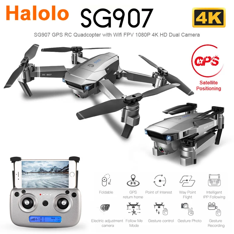 квадрокоптер halolo sg907 sg901 с gps wi fi fpv 1080p 4k hd дво