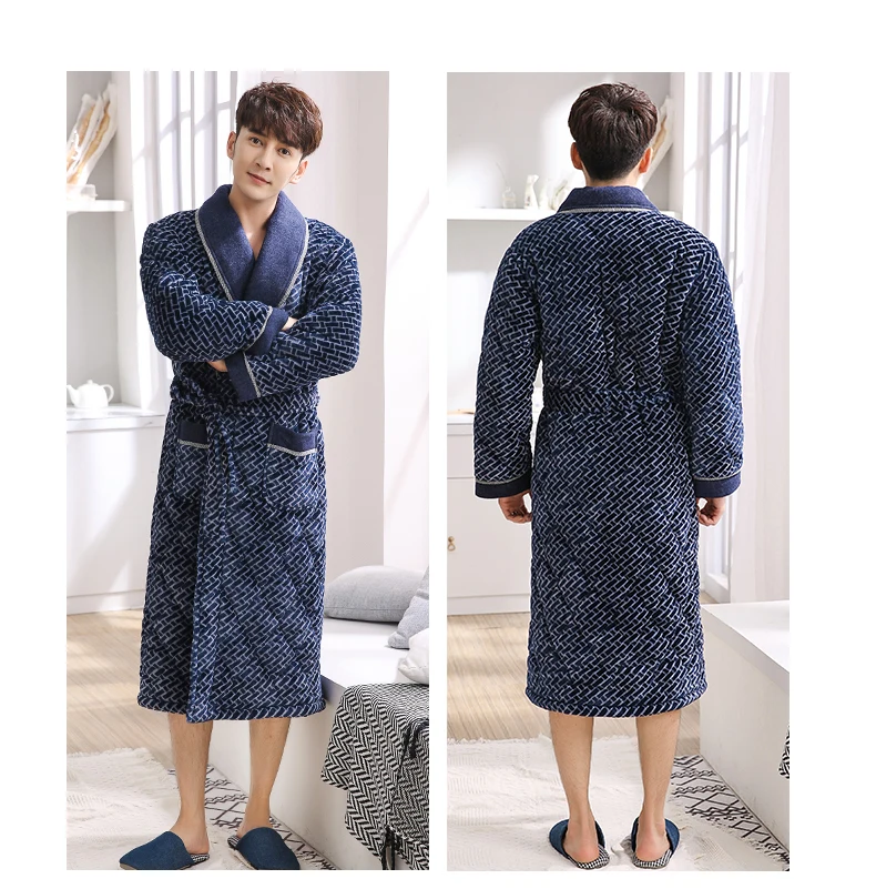 Для мужчин банные халаты роскошные бархатные Для мужчин Robe купить напрямую из Китая, банный халат 3 Слои ватник теплая хлопковая зимняя Домашняя одежда кимоно Ночной халат