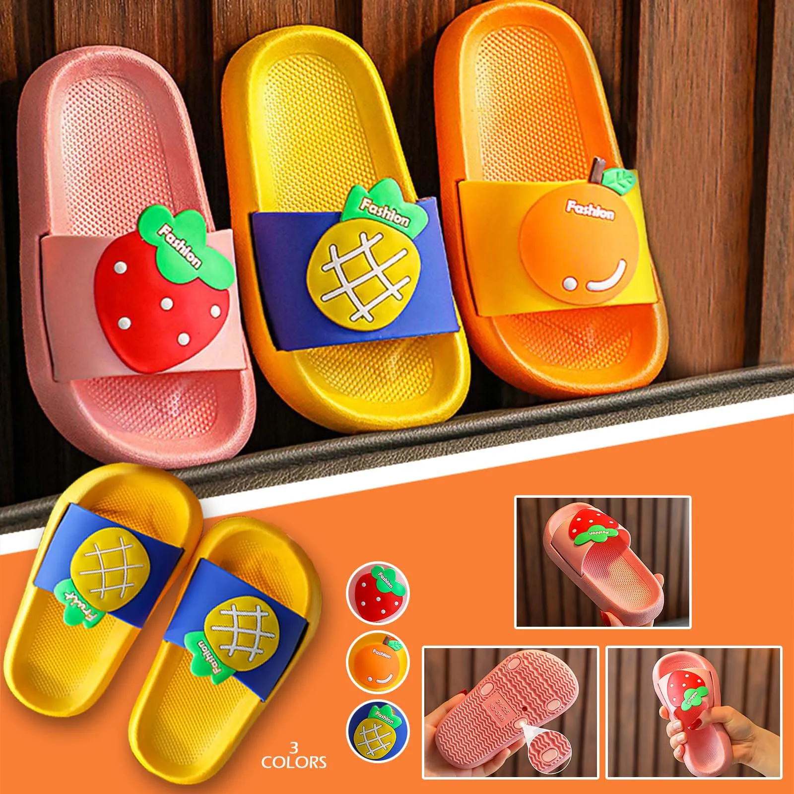 

Шлепанцы детские Нескользящие, ПВХ, фрукты, летние пляжные сандалии, Нескользящие тапки для мальчиков и девочек